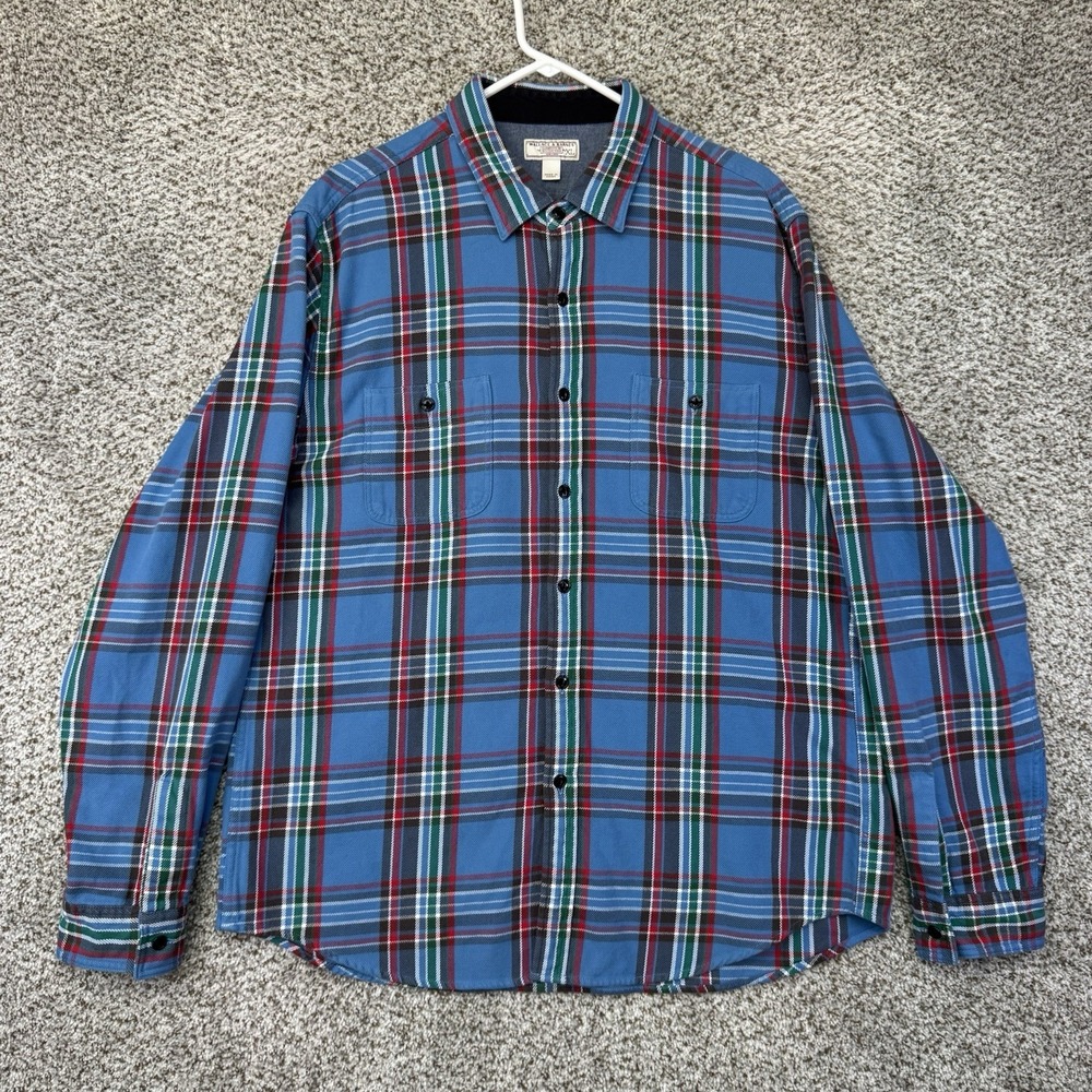 Wallace & Barnes Flannel Shirt Men's XL Blue Plaid Button Up 100% Cotton Shacket